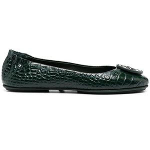 Tory Burch size 7.5 Green Croc Minnie Flat
